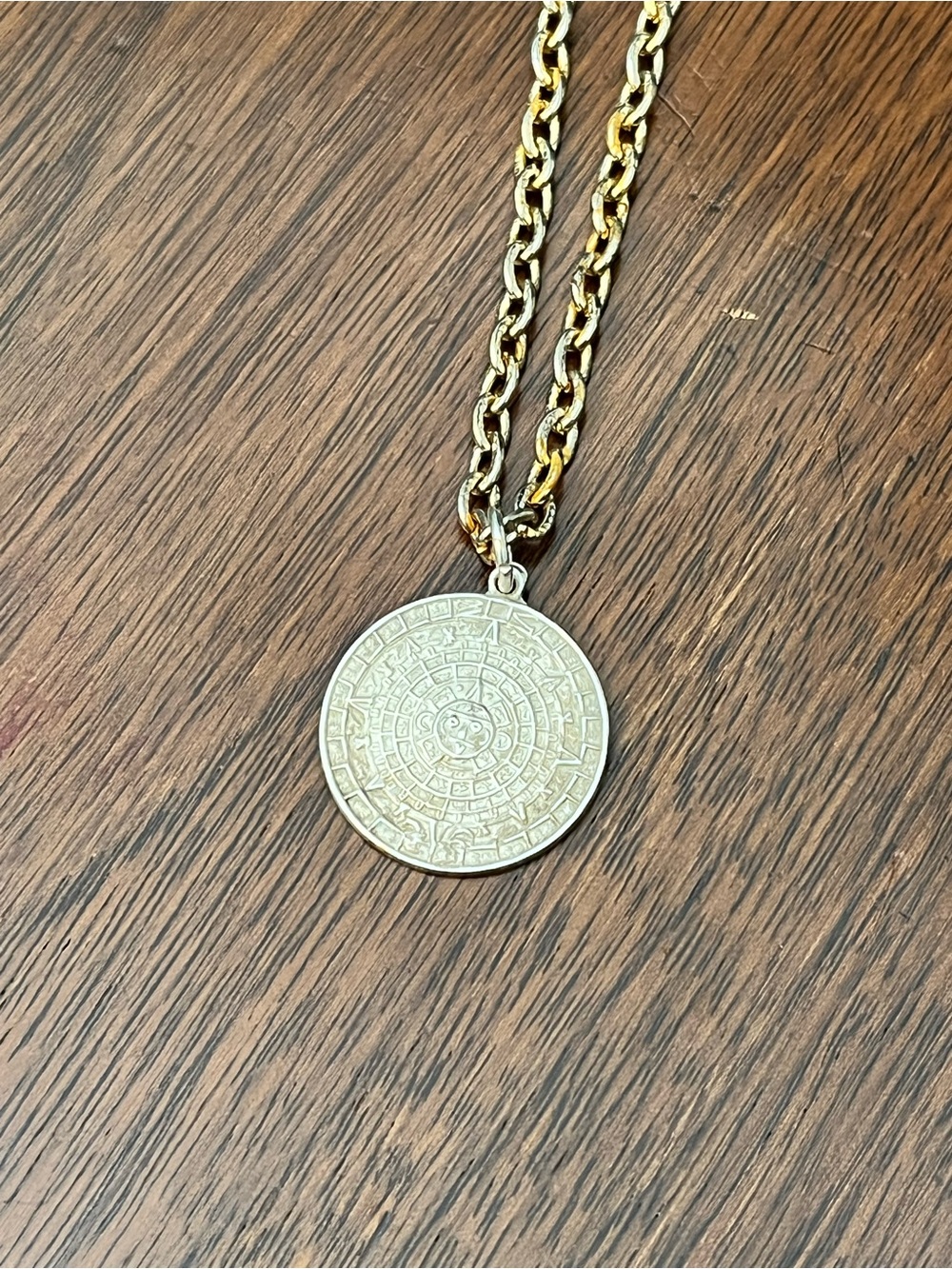 Sterling Silver Aztec Calendar Pendant Necklace